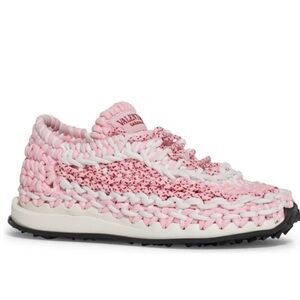 New VALENTINO Garavani Crochet Macrame Fashion Sneakers in Bianco Rosa Size 38.5